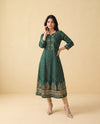 Green Printed Cotton Long Kurta