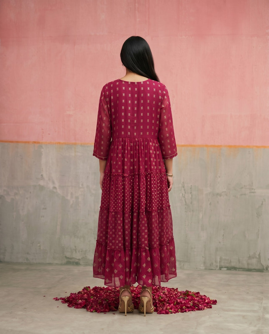Pink Printed Georgette Maxi Dress