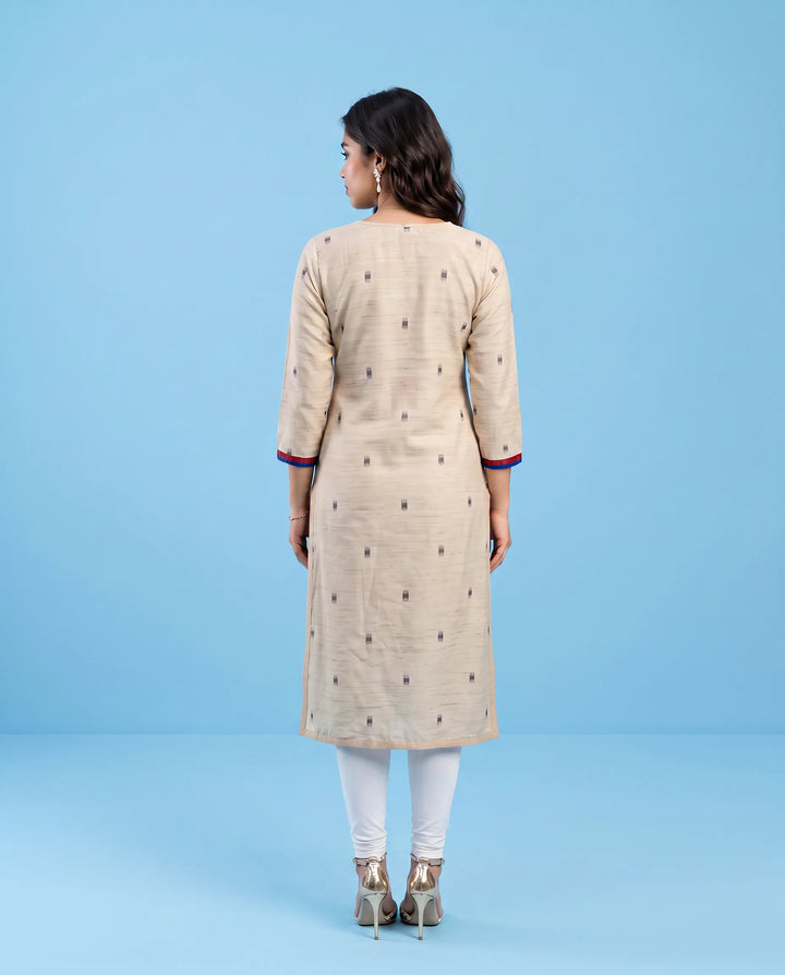 Beige Printed Cotton Blended Straight cut Long Kurta