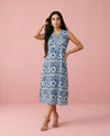 Blue Printed Pure Cotton Hand-Block Printed Midi Dress