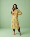 Yellow Printed Cotton Straight cut Long Kurta