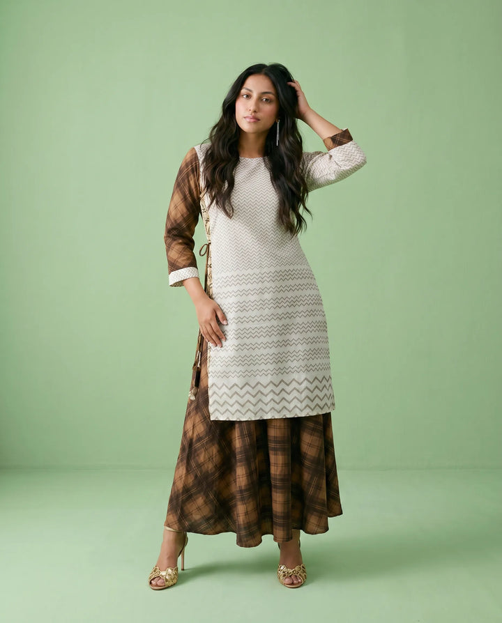 Brown Printed Viscose Blended Maxi Dress