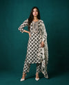 White Printed Cotton Kurta Bottom Dupatta Set