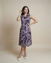 Purple Printed Viscose Blended Midi Dress