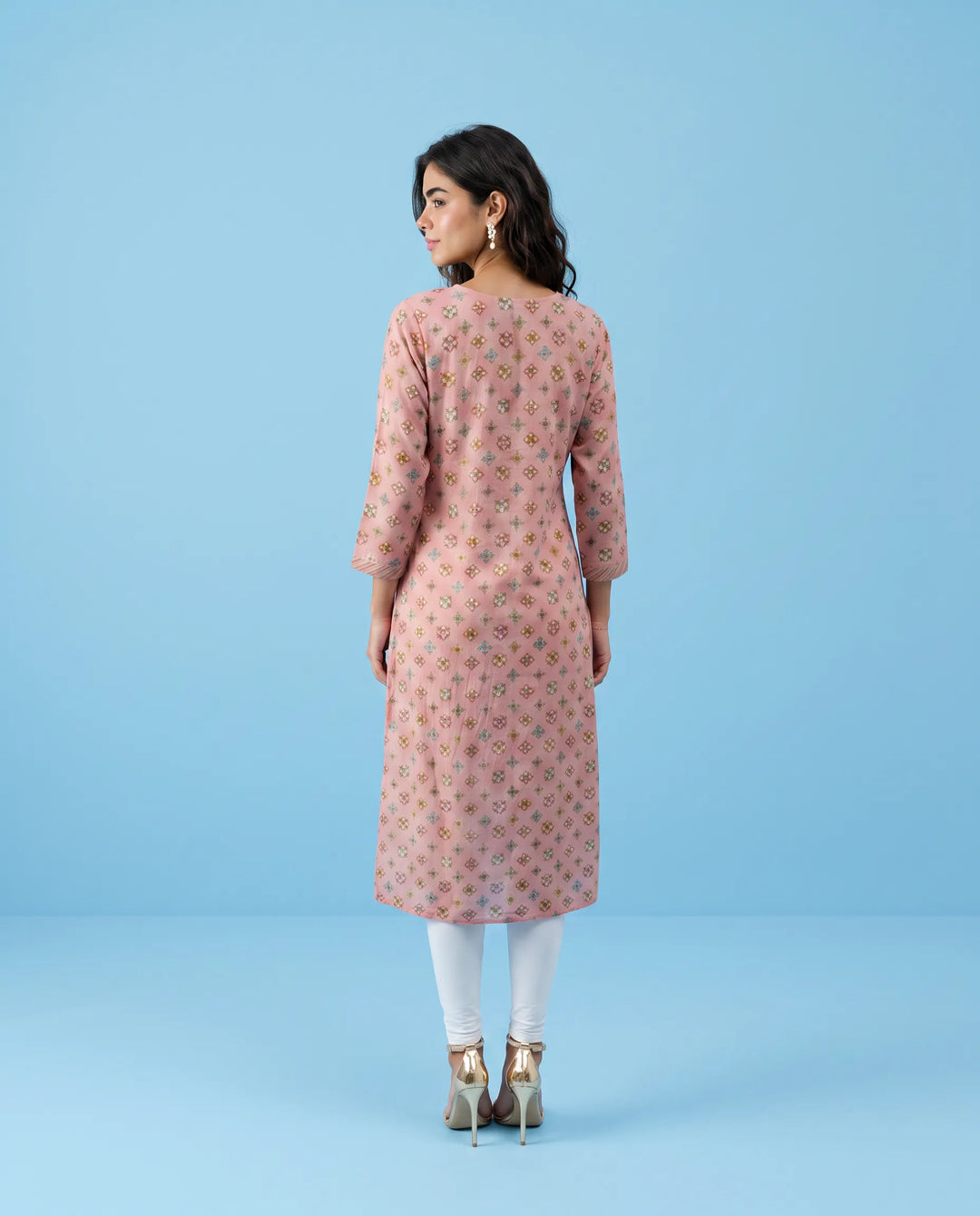 Pink Printed Viscose Blended Straight cut Long Kurta
