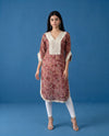 Brown Printed Viscose Blended Straight cut Long Kurta