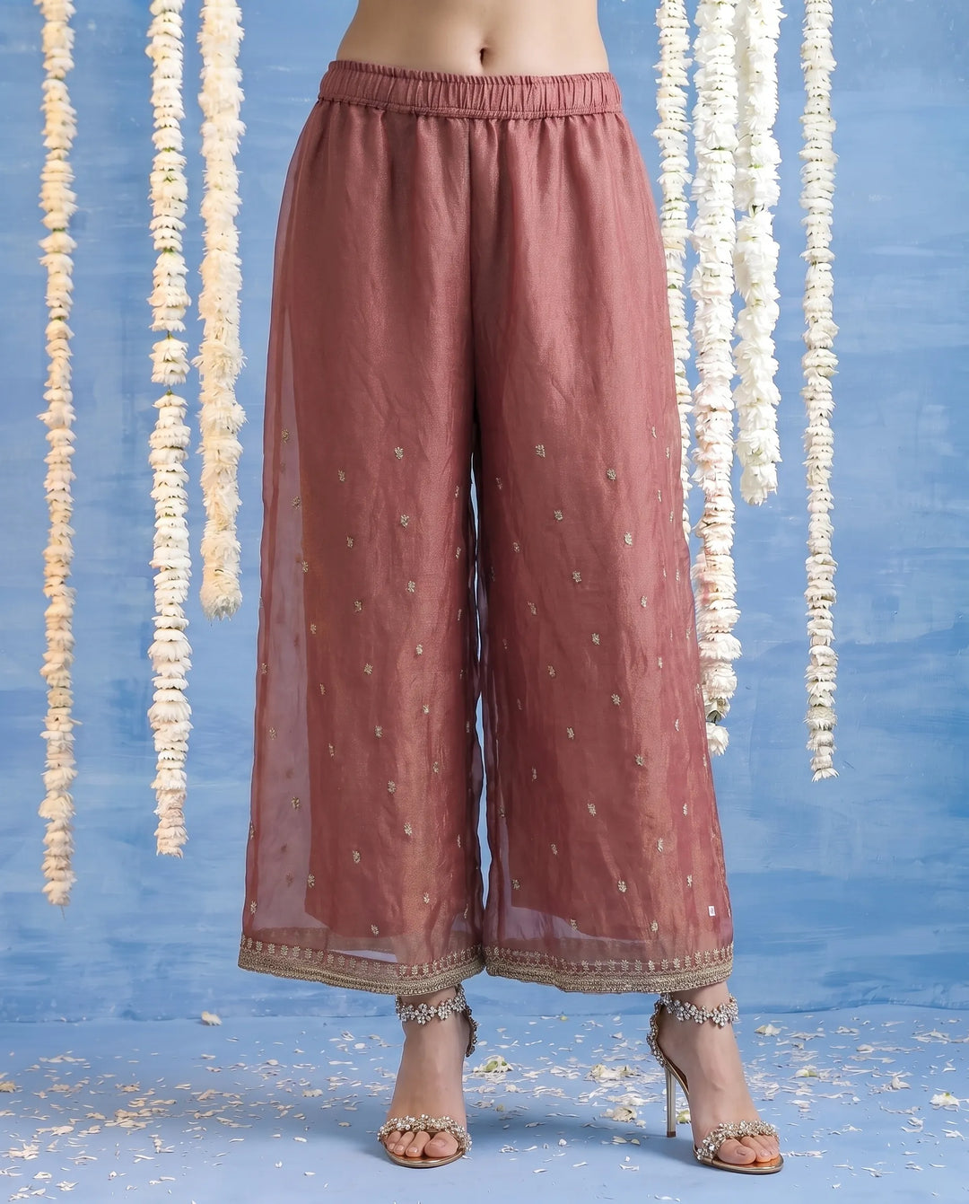 Pink Embroidered Silk Blended Spaghetti Strap Kurta Bottom Dupatta Set