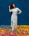 Blue Printed Crepe Silk Straight cut Long Kurta