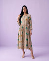Beige Printed Cotton Maxi Dress