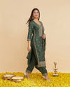 Pista Embriodered Silk Blended Kurta Bottom Dupatta Set