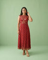 Maroon Printed Rayon Sleeveless Maxi Dress