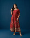Maroon Embriodered Silk Blended Maxi Dress