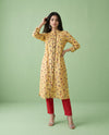 Yellow Printed Cotton Straight cut Long Kurta