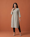 Grey Solid Cotton Straight cut Long Kurta