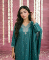 Bottle Green Embriodered Silk Blended Kurta Bottom Dupatta Set