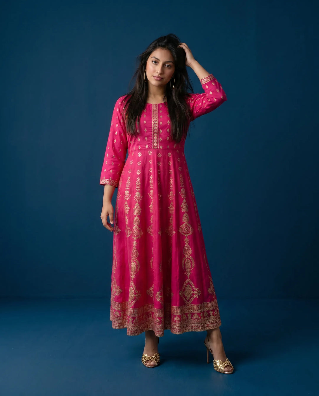 Magenta Printed Rayon Maxi Dress