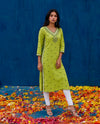 Green Embroidered Viscose Blended Straight cut Long Kurta