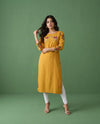 Yellow Embroidered Rayon Straight cut Long Kurta