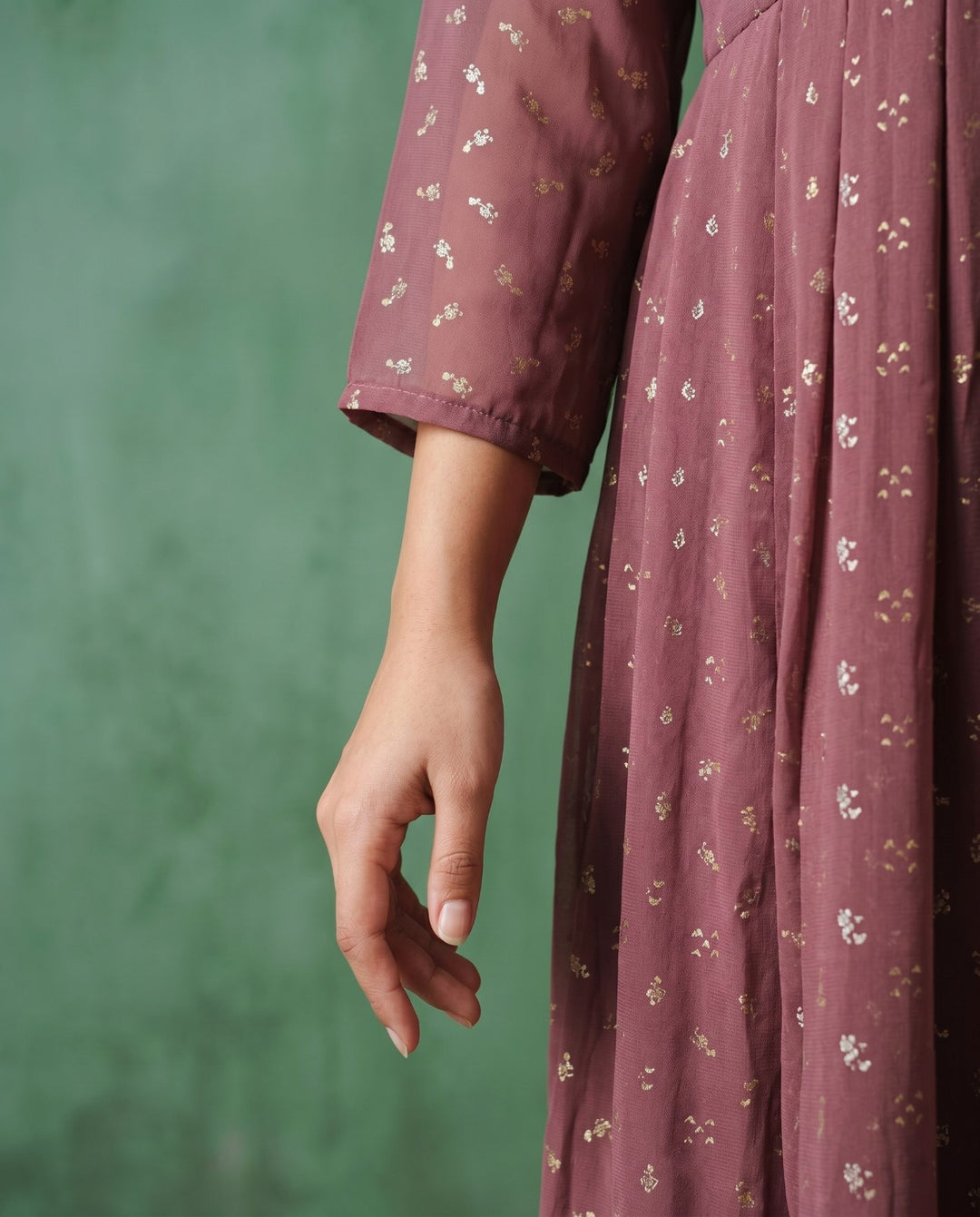 Peach Printed Georgette Maxi Dress