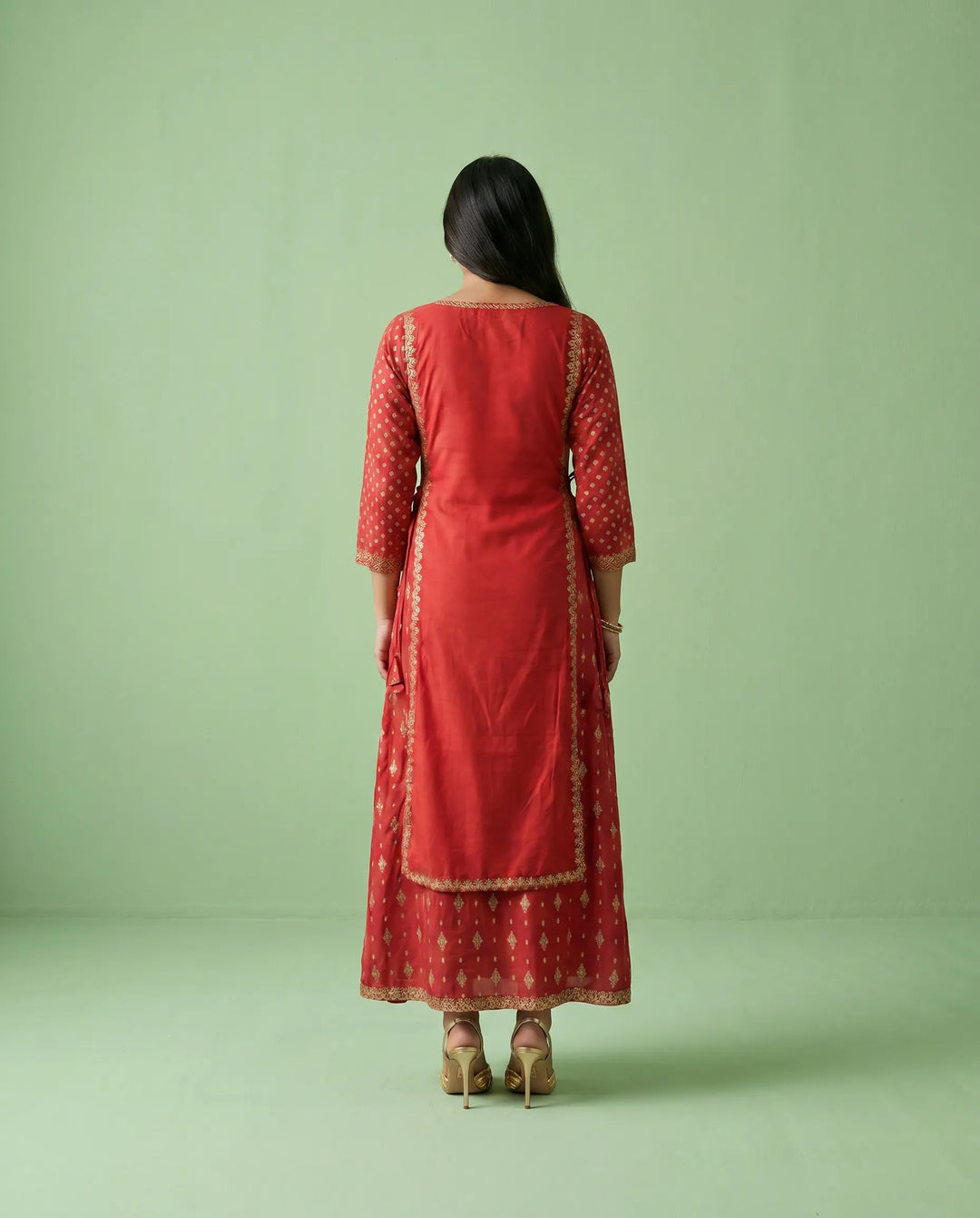 Red Printed Viscose Blended Maxi Dress