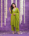 Olive Embriodered Silk Blended Kurta Bottom Dupatta Set