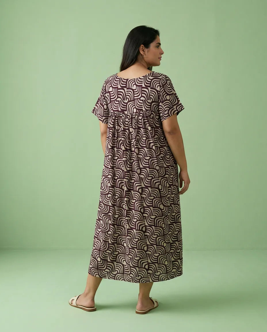 Maroon Printed Super Soft Rayon Night Dress / Home Wear
