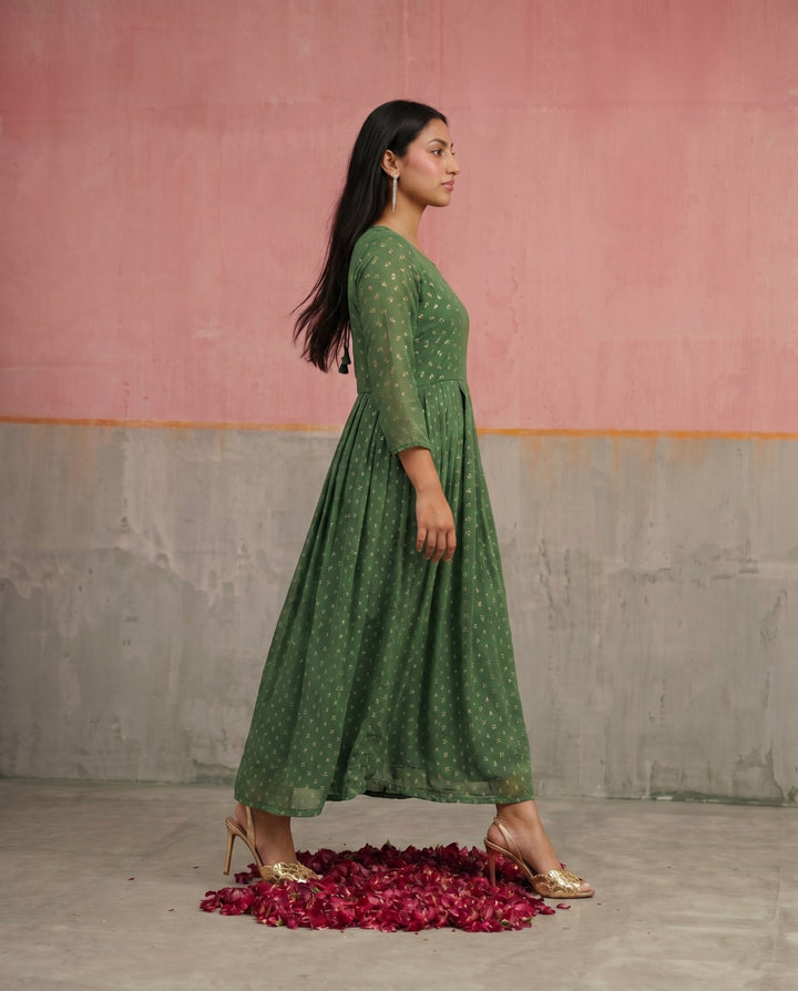 Green Printed Georgette Maxi Dress