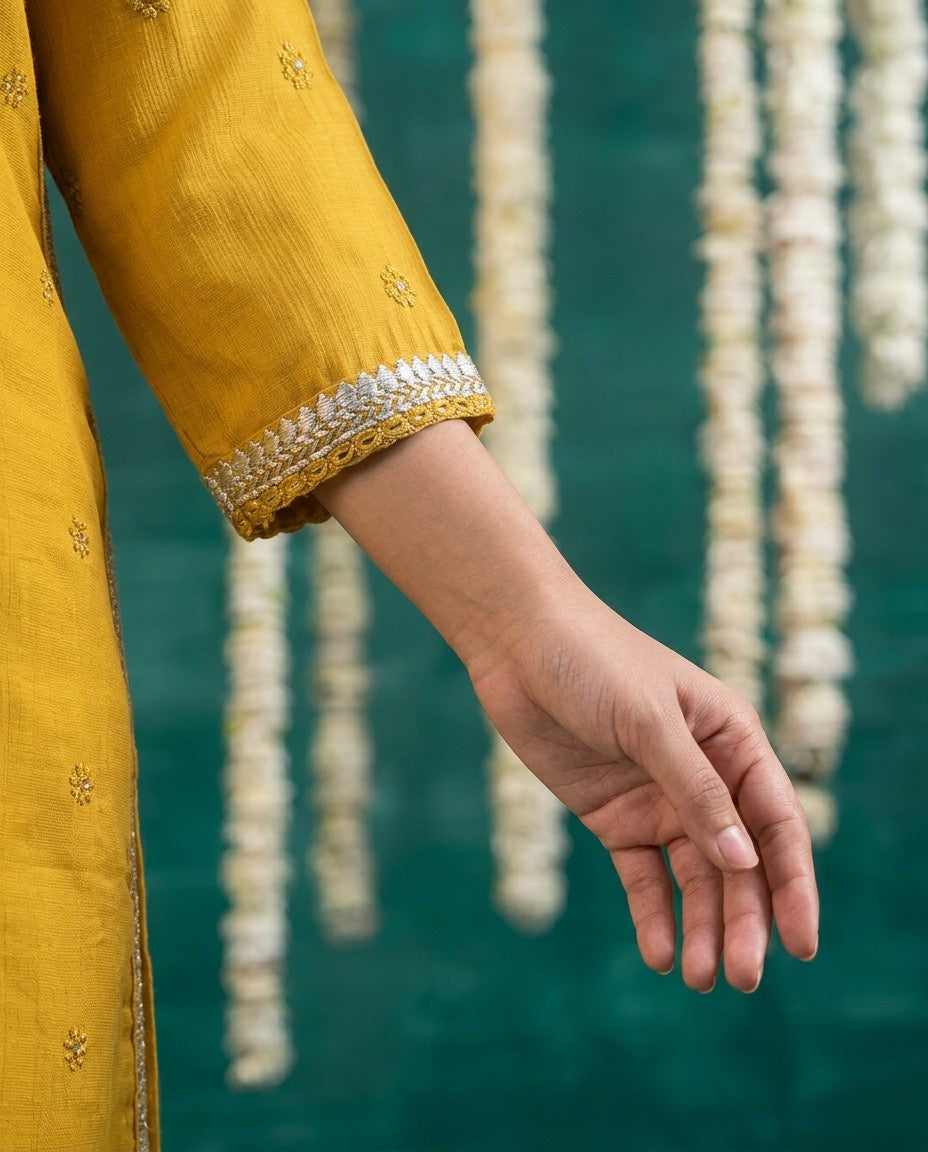 Mustard Embroidered Viscose Blended Straight cut Long Kurta