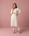White Printed Cotton Straight cut Long Kurta