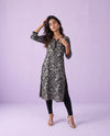 Black Printed Viscose Blended Straight cut Long Kurta