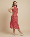 Red Printed Viscose Blended Midi Dress
