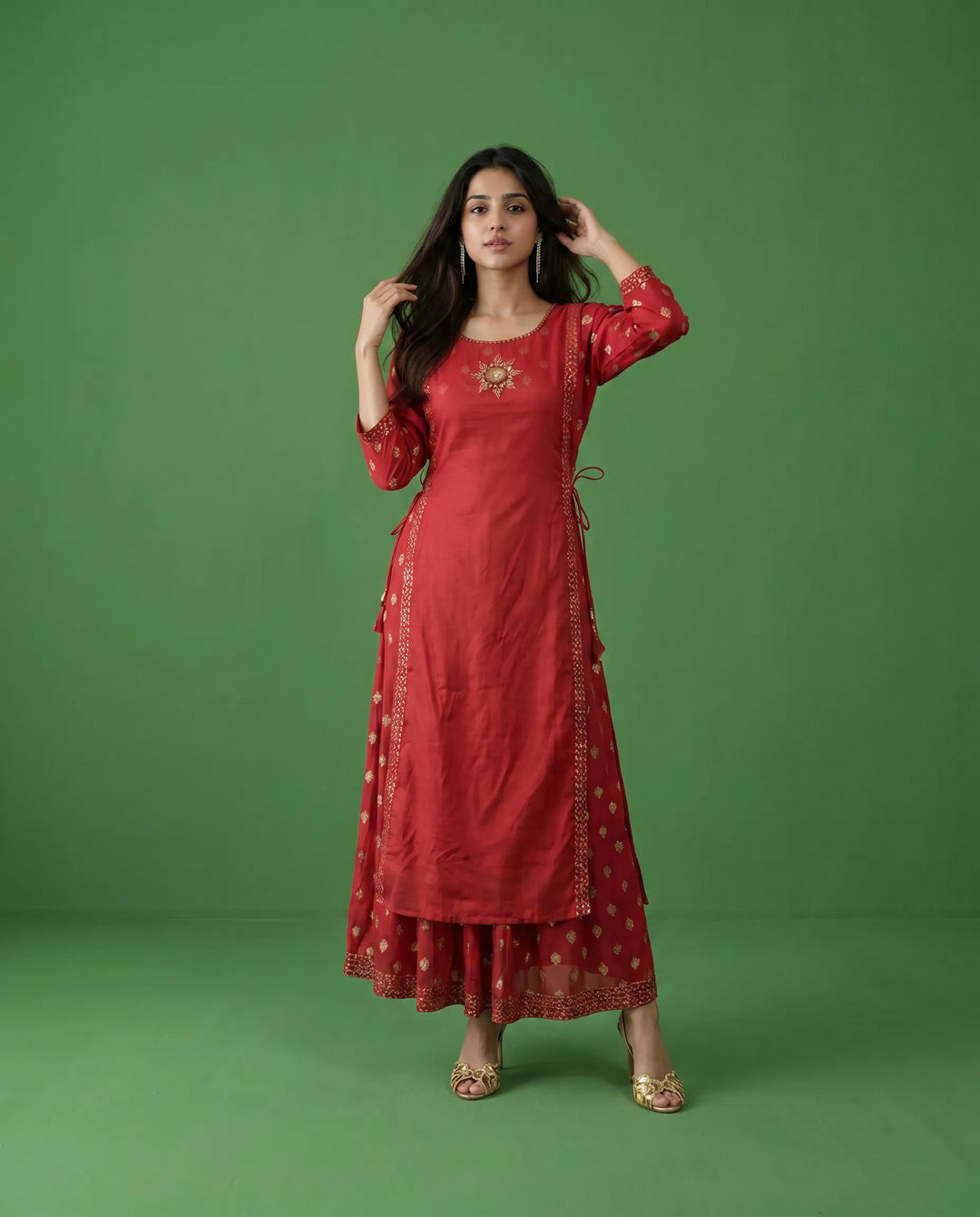 Red Printed Viscose Blended Maxi Dress