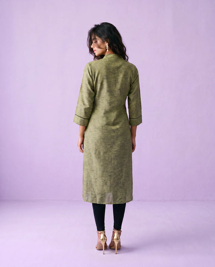 Olive Solid Rayon Blended Straight cut Long Kurta