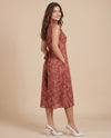Maroon Printed Viscose Blended Midi Dress