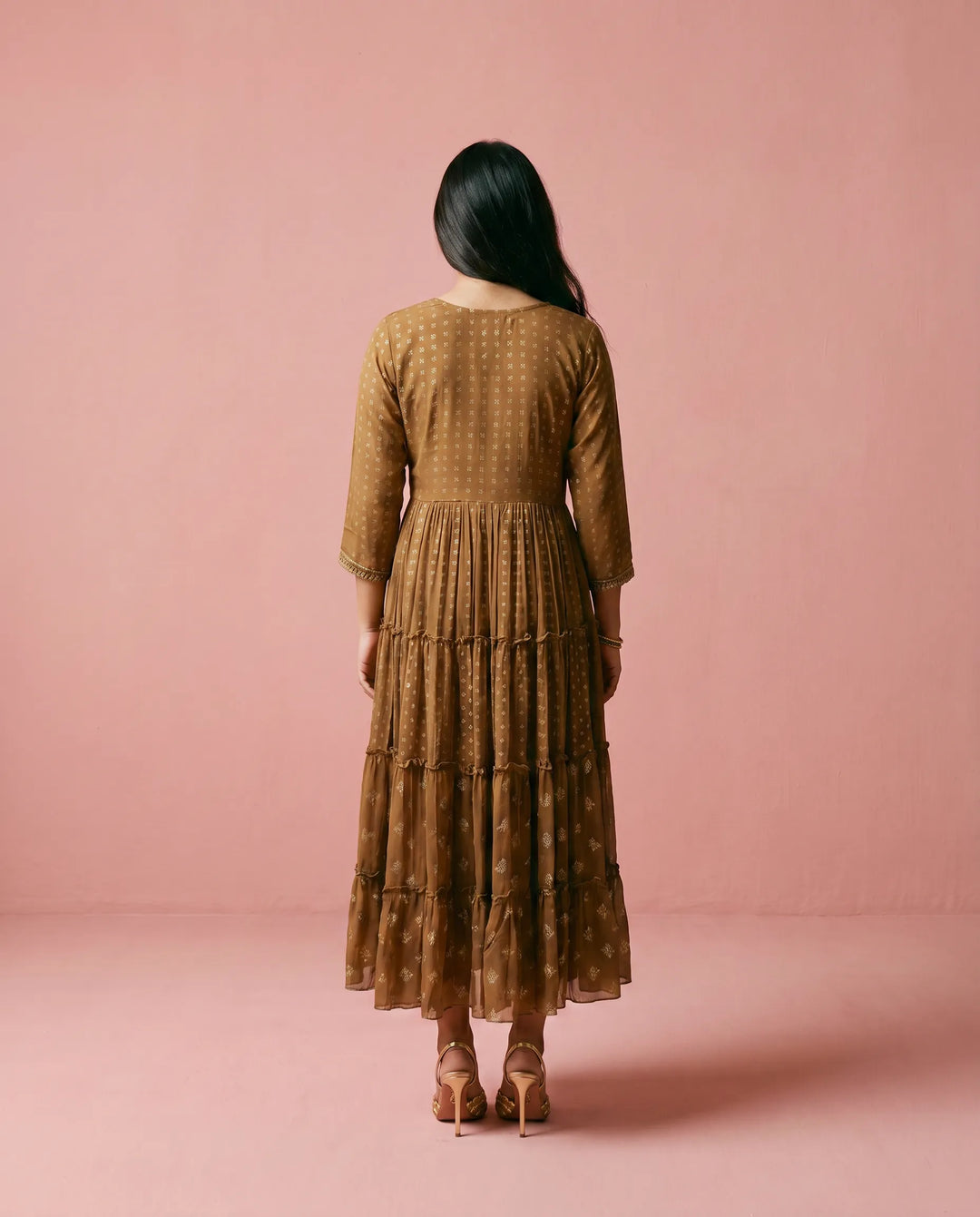 Brown Printed Georgette Maxi Dress