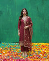 Maroon Embriodered Silk Blended Kurta Bottom Dupatta Set