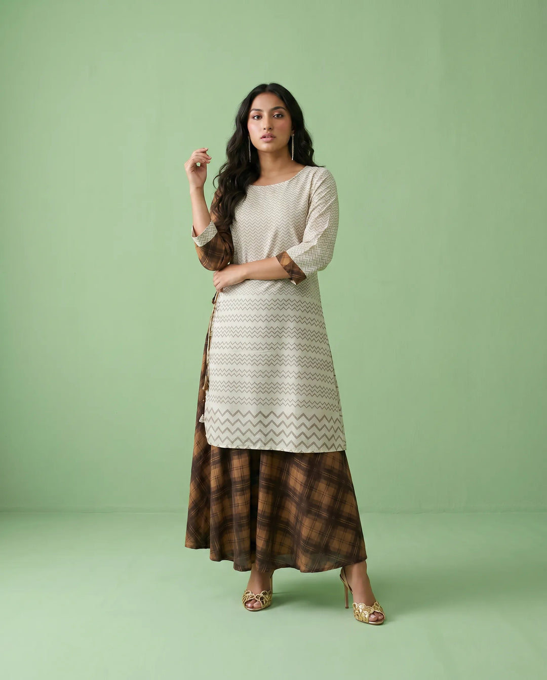 Brown Printed Viscose Blended Maxi Dress