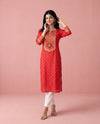 Red Printed Cotton Straight cut Long Kurta