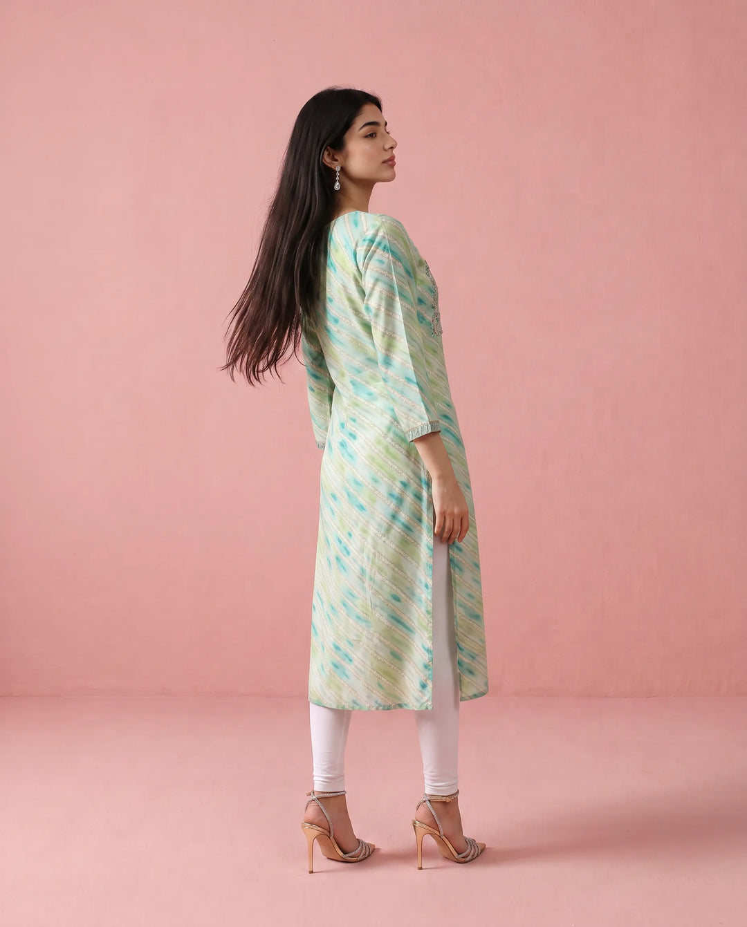 Green Printed Viscose Blended Straight cut Long Kurta