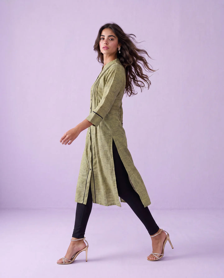 Olive Solid Rayon Blended Straight cut Long Kurta