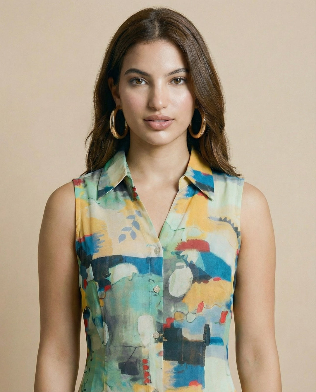 Multi-colour Printed Cotton Blended Midi Dress
