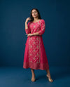 Magenta Embriodered Silk Blended Maxi Dress