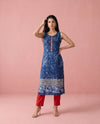 Navy Printed Viscose Blended Straight cut Long Kurta