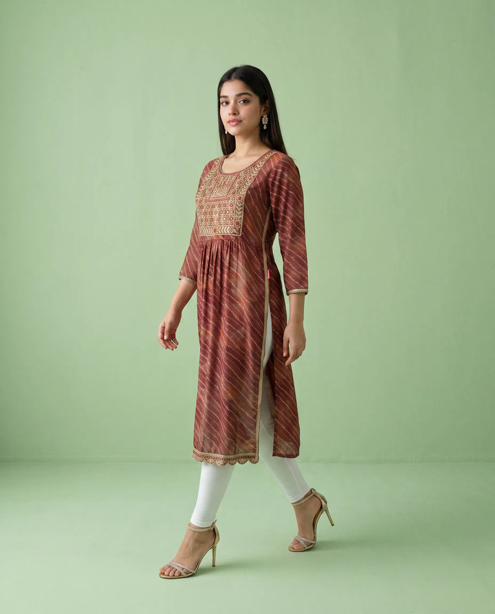Maroon Embroidered Viscose Blended Straight cut Long Kurta