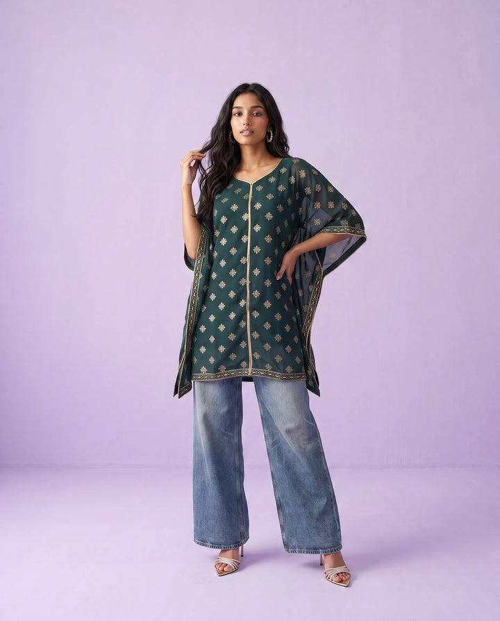 Green Printed Georgette Kaftan