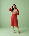 Maroon Printed Silk Blended Straight cut Long Kurta