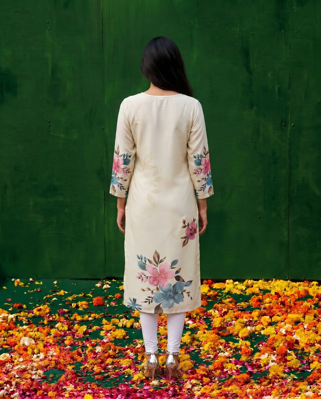 Multi Colour Printed Crepe Silk Straight cut Long Kurta