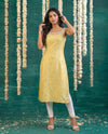 Yellow Embroidered Viscose Blended  Sleeveless Straight cut Long Kurta