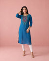 Navy Embroidered Cotton Straight cut Long Kurta