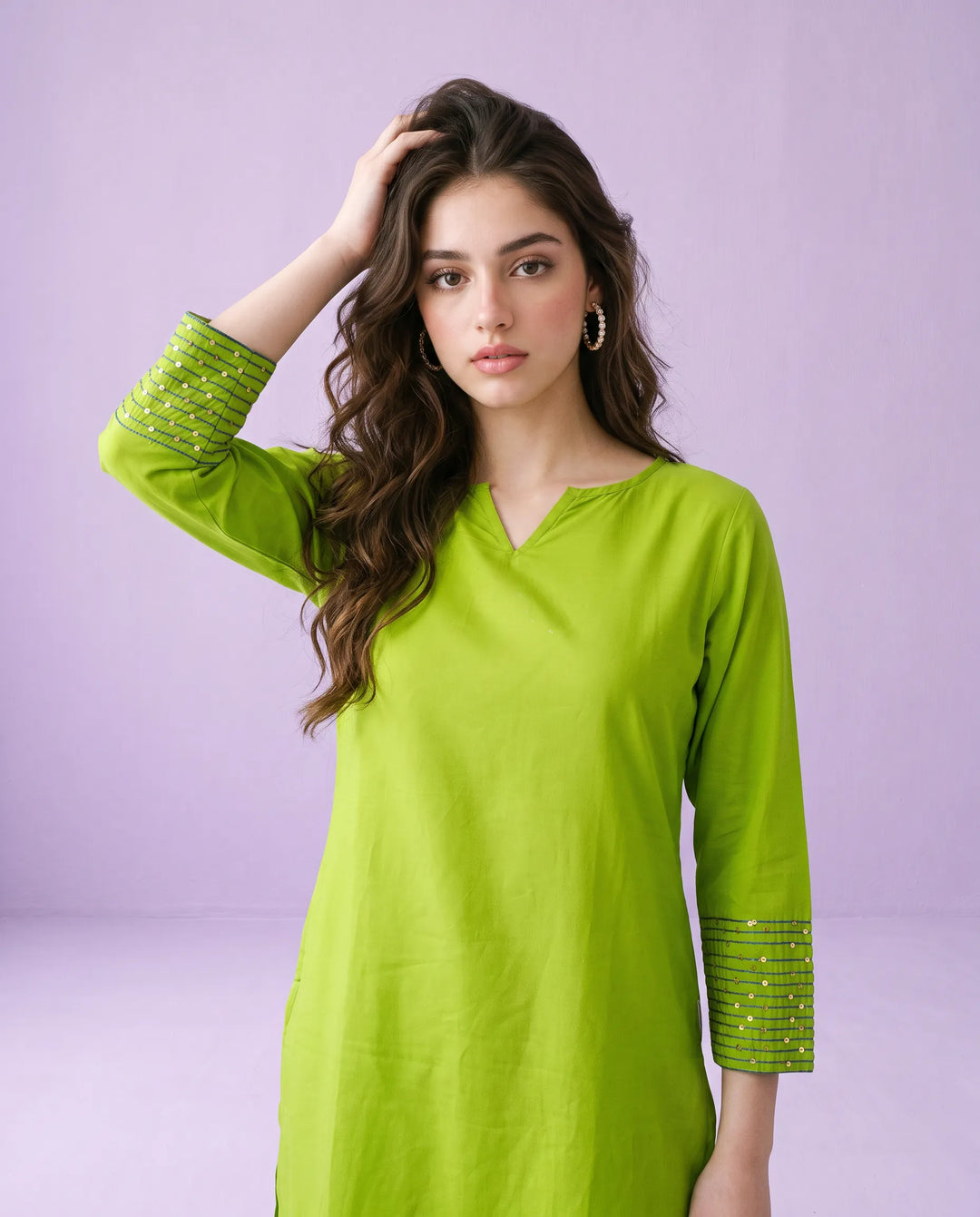 Lemon Embroidered Cotton Short Kurti